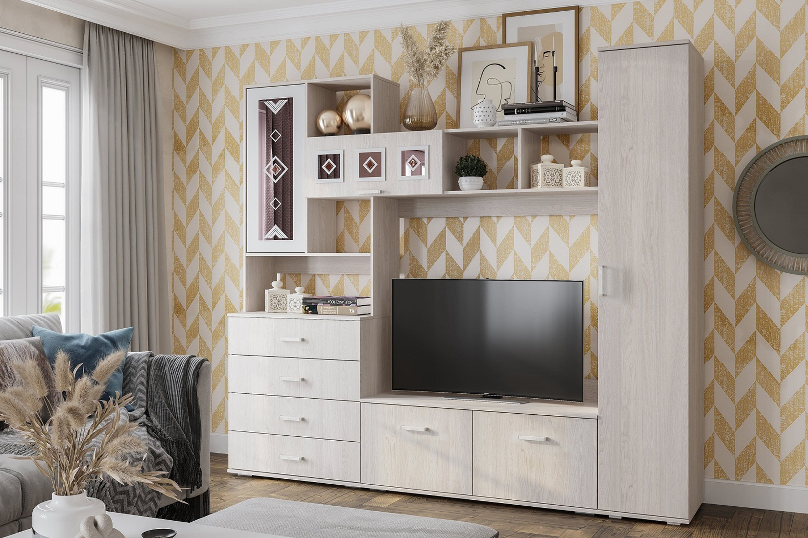 Белла Комплект 1 Стенка Ясень белый