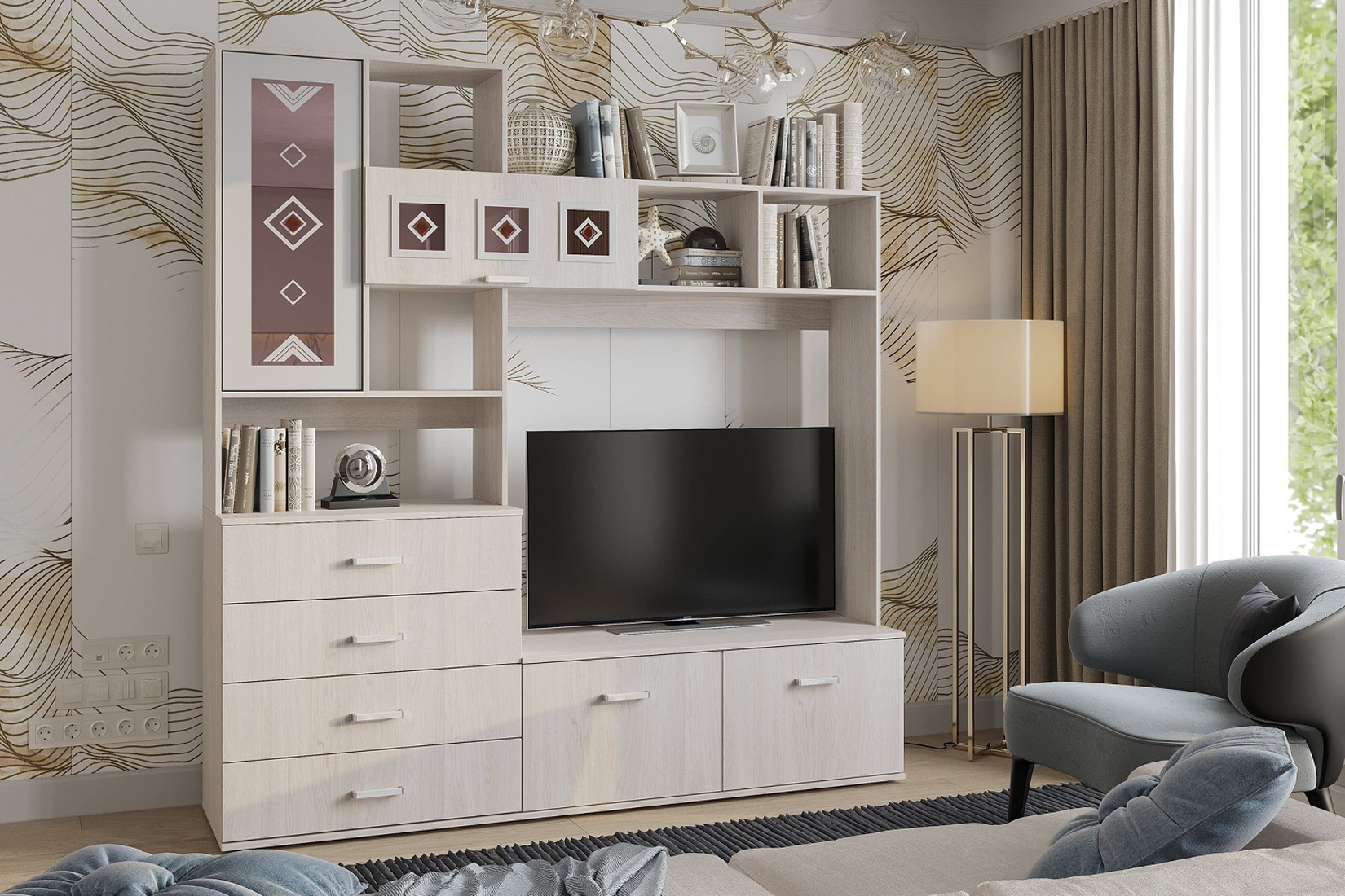 Белла Комплект 1 Стенка Ясень белый