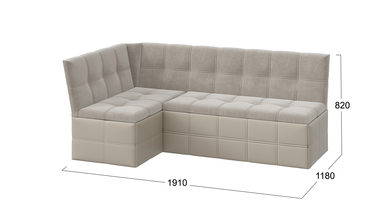 Скамья угловая «Домино» со спальным местом исп. 2 Велюр Мокко светлый/Кожзам Светло-коричневый