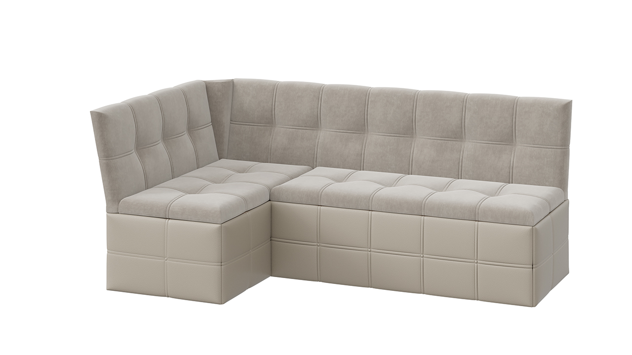 Скамья угловая «Домино» со спальным местом исп. 2 Велюр Мокко светлый/Кожзам Светло-коричневый