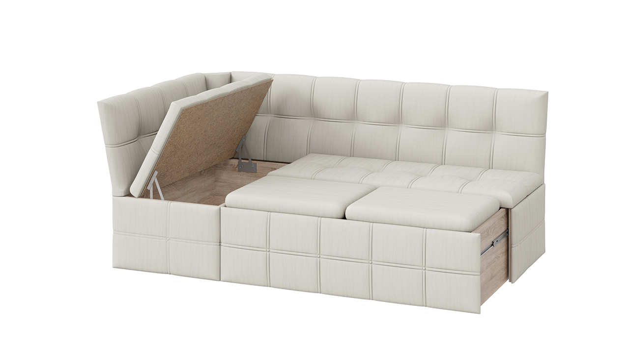 Скамья угловая «Домино» со спальным местом исп. 2 Кашемир крем