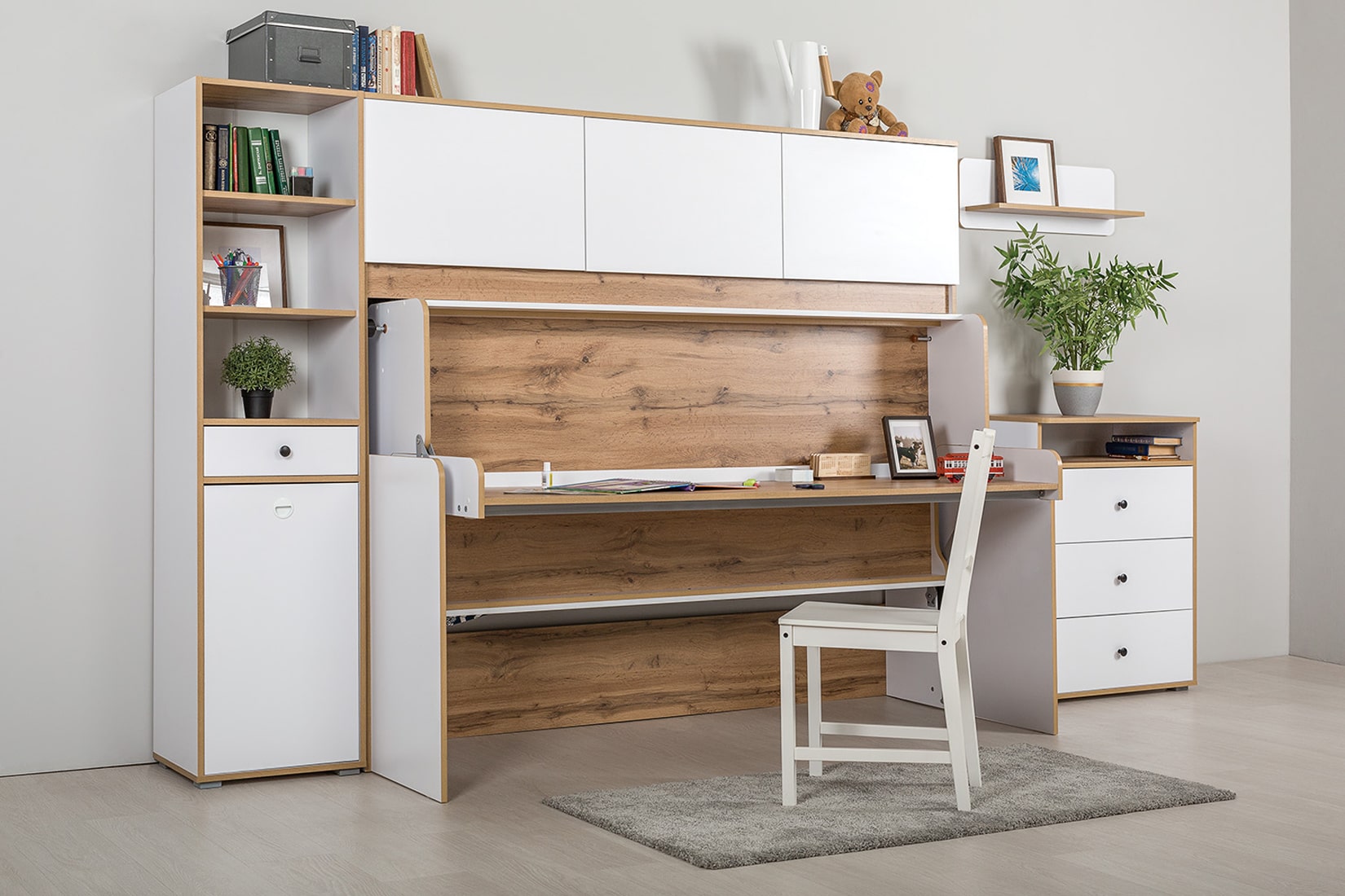 Вуди 11.60 Кровать-трансформер 80х180 Белый премиум/Дуб крафт золотой