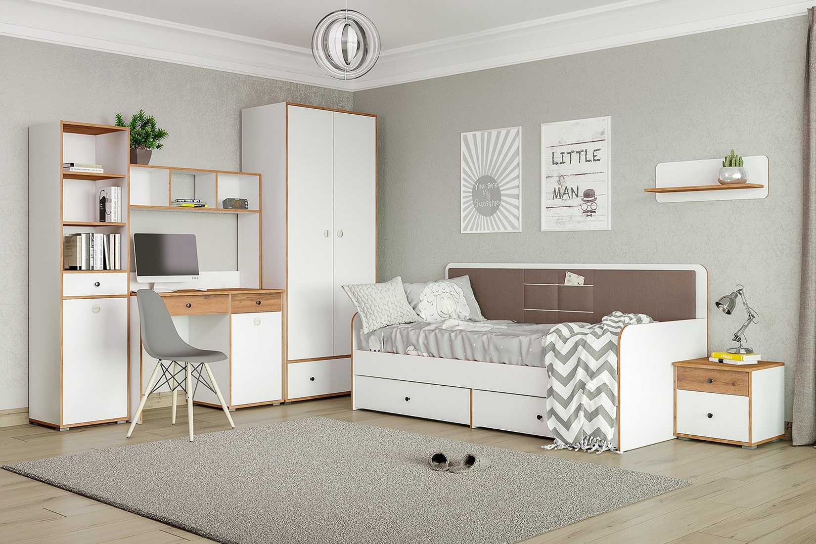 Вуди 13.138 Шкаф Белый премиум/Дуб крафт золотой