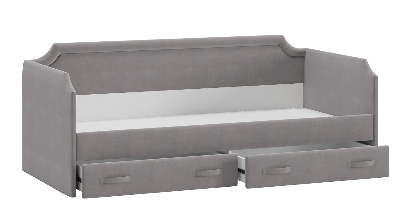Кровать с мягкой обивкой и ящиками «Кантри» Тип 1 (900) Велюр Светло-Серый