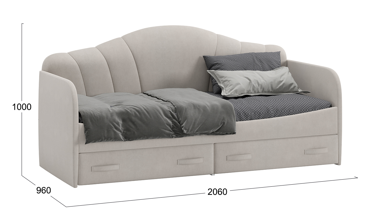 Кровать с мягкой спинкой и ящиками «Сабрина» (900) Велюр Мокко светлый