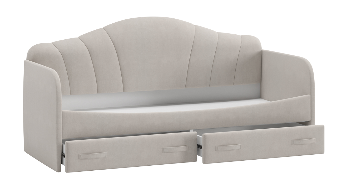 Кровать с мягкой спинкой и ящиками «Сабрина» (900) Велюр Мокко светлый