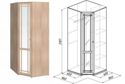 Шкаф угловой с зеркалом Sherlock 10, дуб сонома