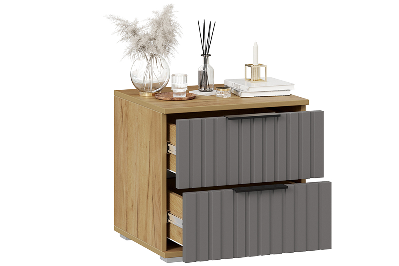 Хилтон Тумба прикроватная Дуб Крафт золотой/Графит матовый