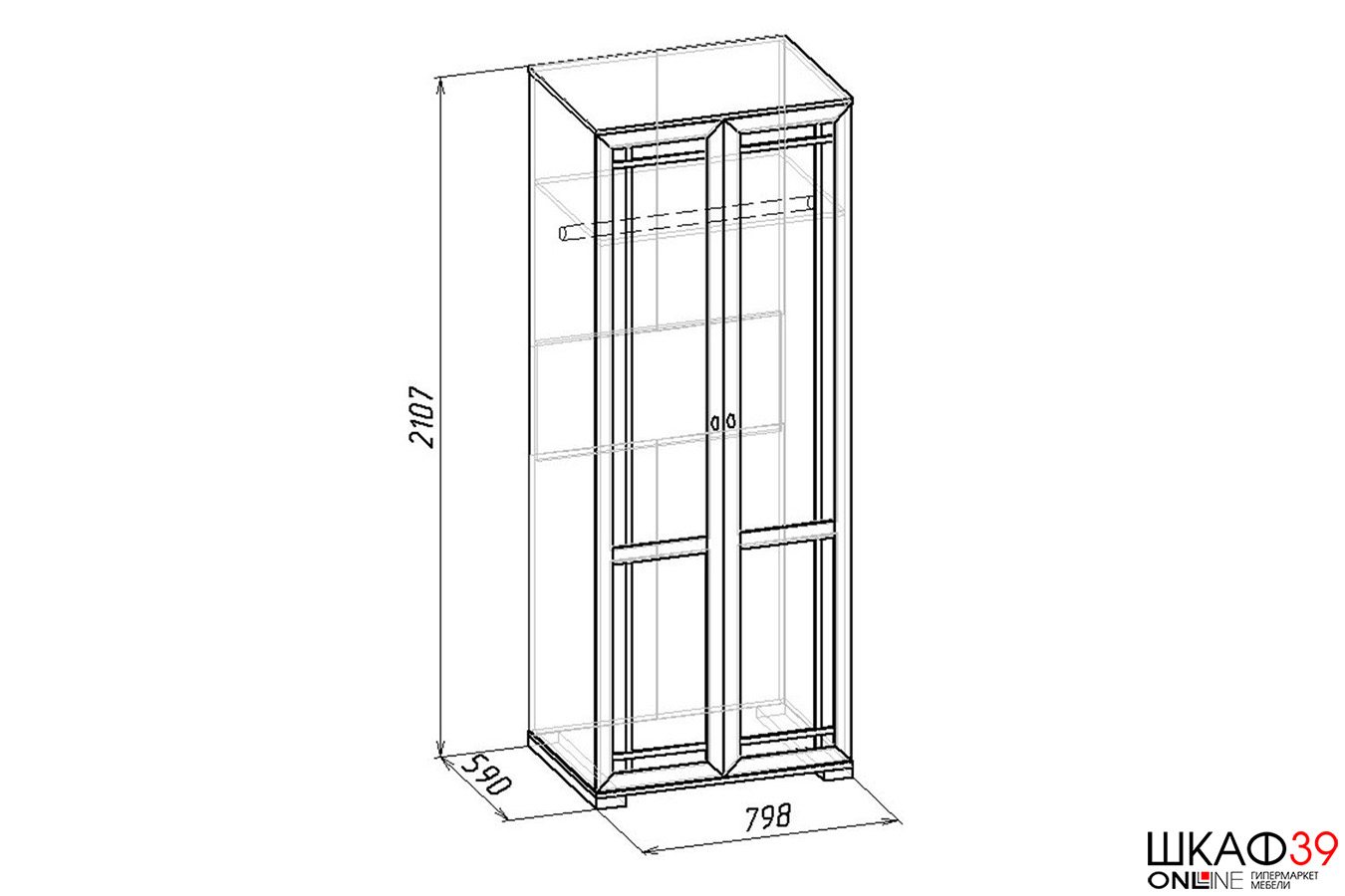 Шкаф распашной для одежды Sherlock 62, дуб сонома