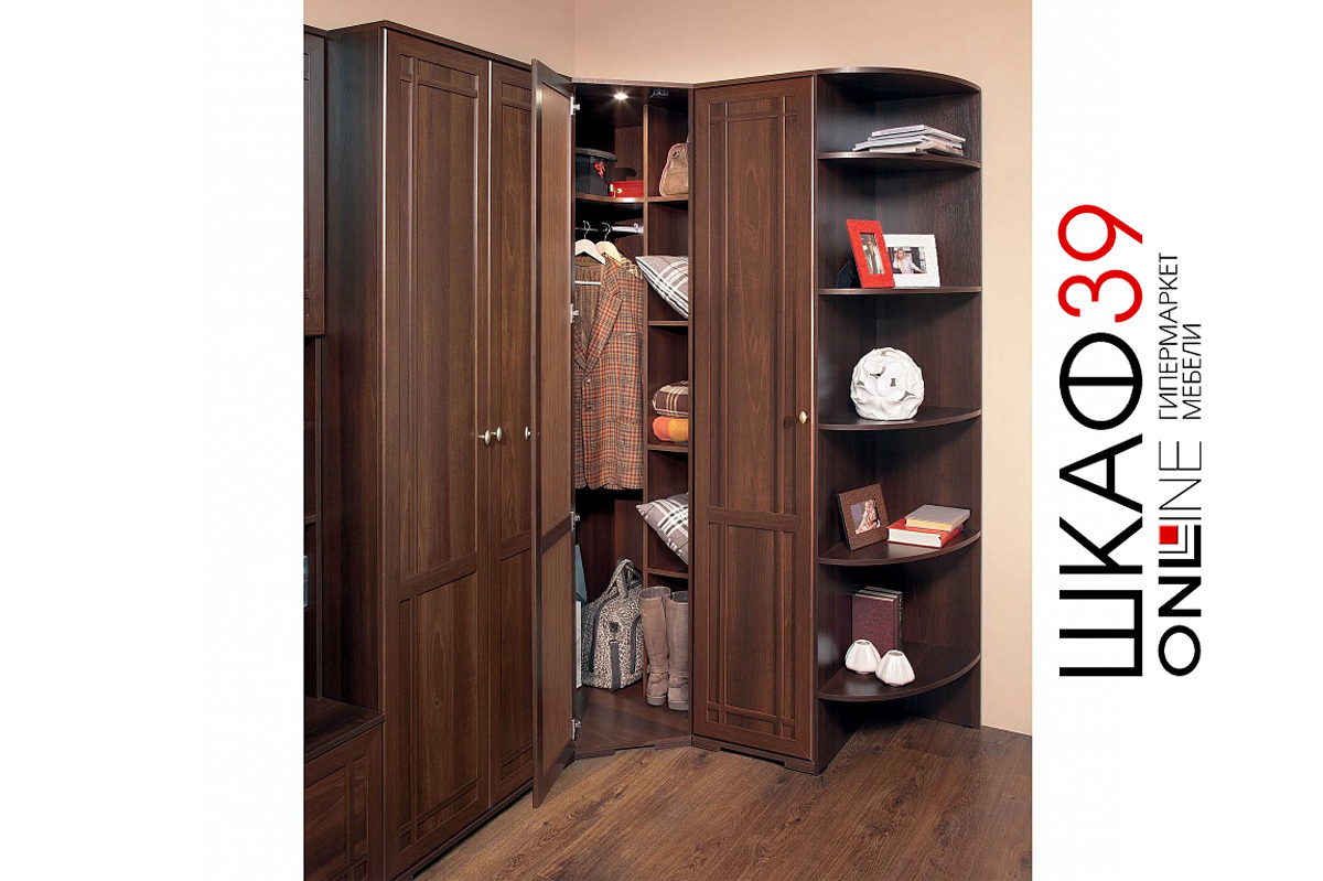 Шкаф угловой с зеркалом Sherlock 10, орех