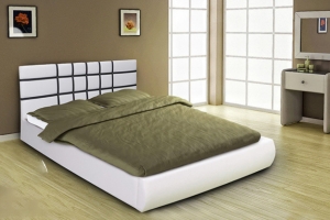 Кровать Классик 1400х2000 с ортопед. основанием Кожзам белый/черные ремни