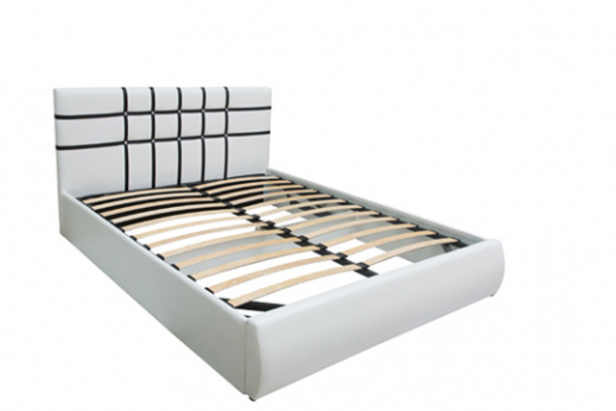 Кровать Классик 1600х2000 с ортопед. основанием Кожзам белый/черные ремни