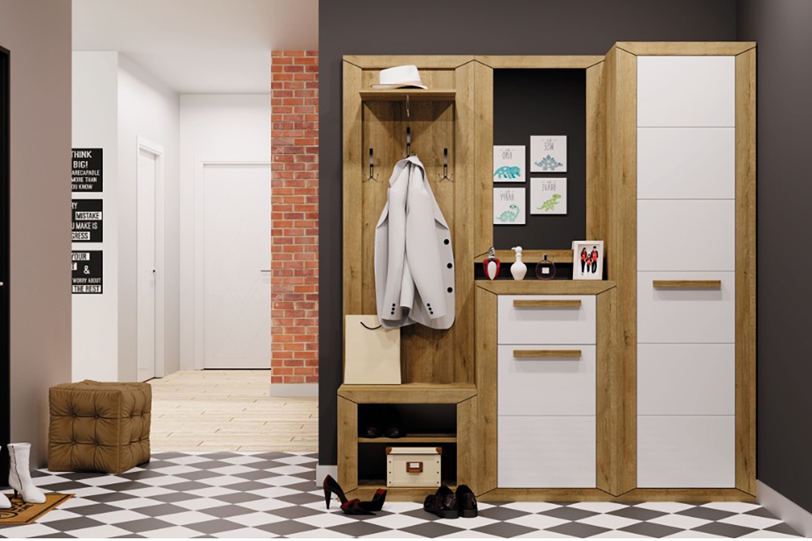 Бостон Прихожая Дуб Ривьера/Жемчуг глянец 