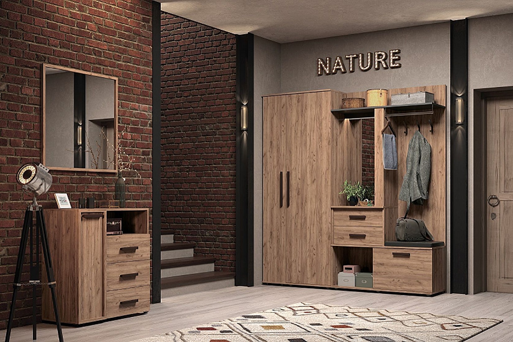 Nature Прихожая  Комплект 1 Дуб табачный/Крафт черный