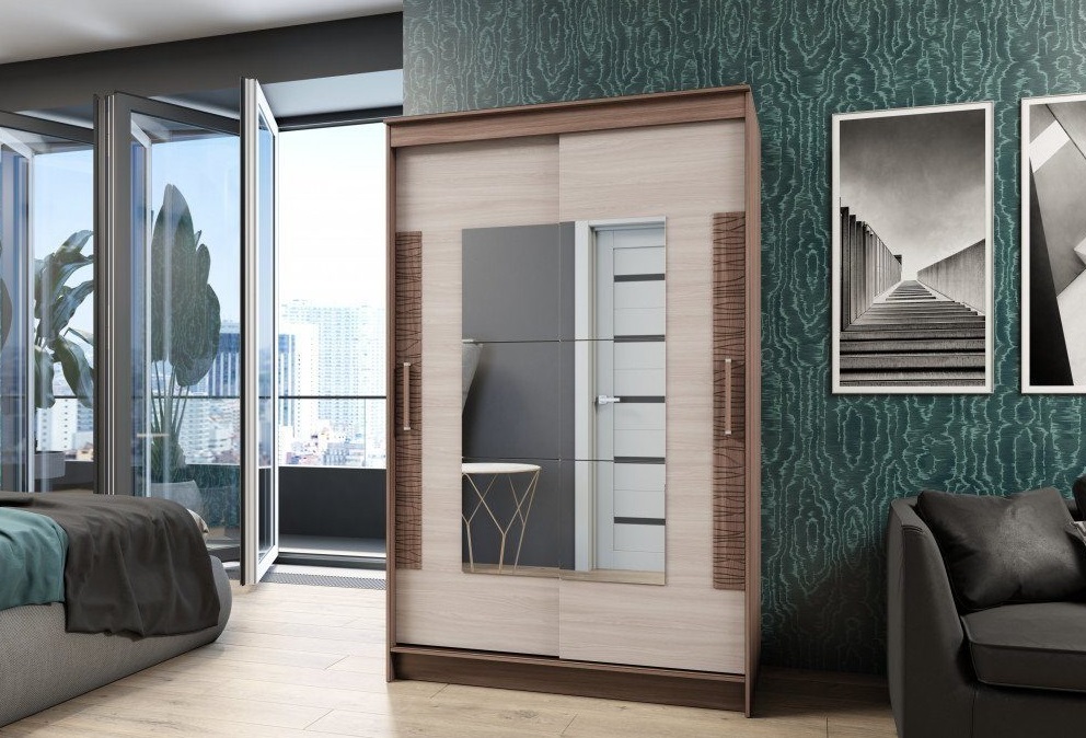 Шкаф-купе двухдверный с зеркалом Элегант-2 Ясень шимо