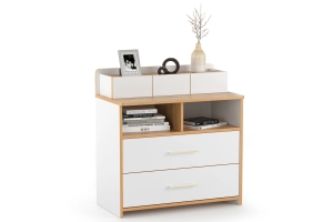 Вуди Комод с открытой полкой 13.293 с полкой Белый премиум/Дуб крафт золотой