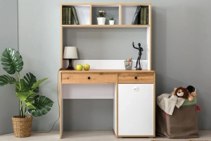 Вуди Письменный стол с надстройкой Белый премиум/Дуб крафт золотой