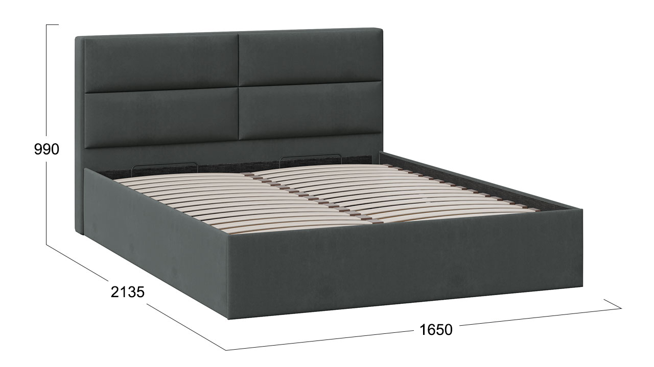Кровать 160 «Глосс» Тип 1 с подъемным механизмом Велюр Графит