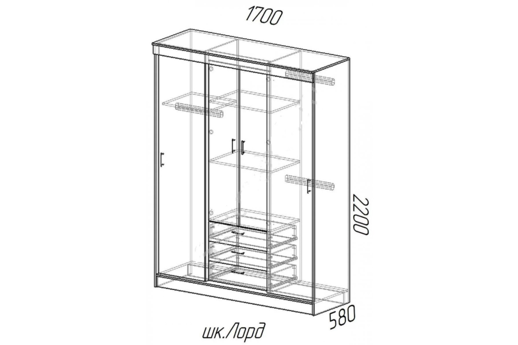 Шкаф-купе с ящиками Лорд Венге/Лоредо