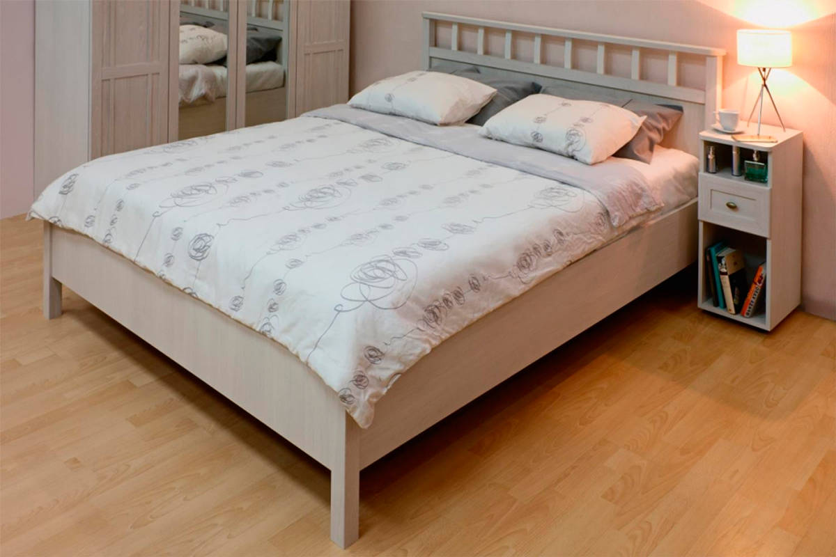 Кровать с ортопедическим основанием (металл) Sherlock 48 Люкс 140х200, ясень светлый