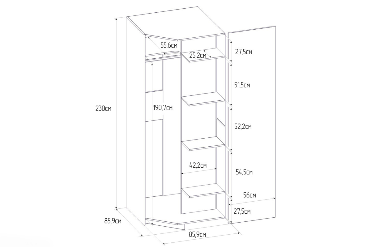 Шкаф угловой с зеркалом Sherlock 63, ясень светлый