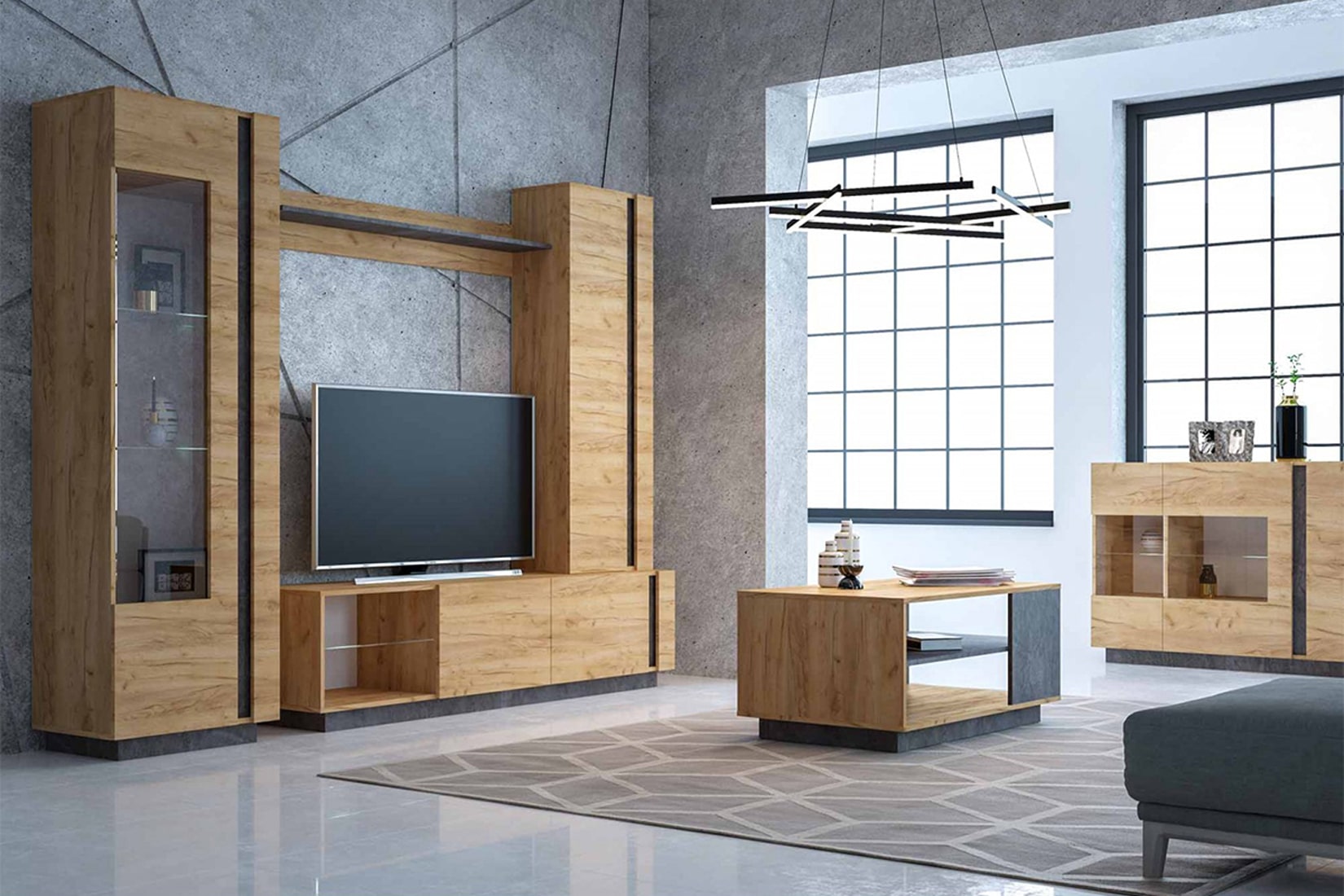 Арчи гостиная модульная Дуб Крафт золотой/ Камень тёмный