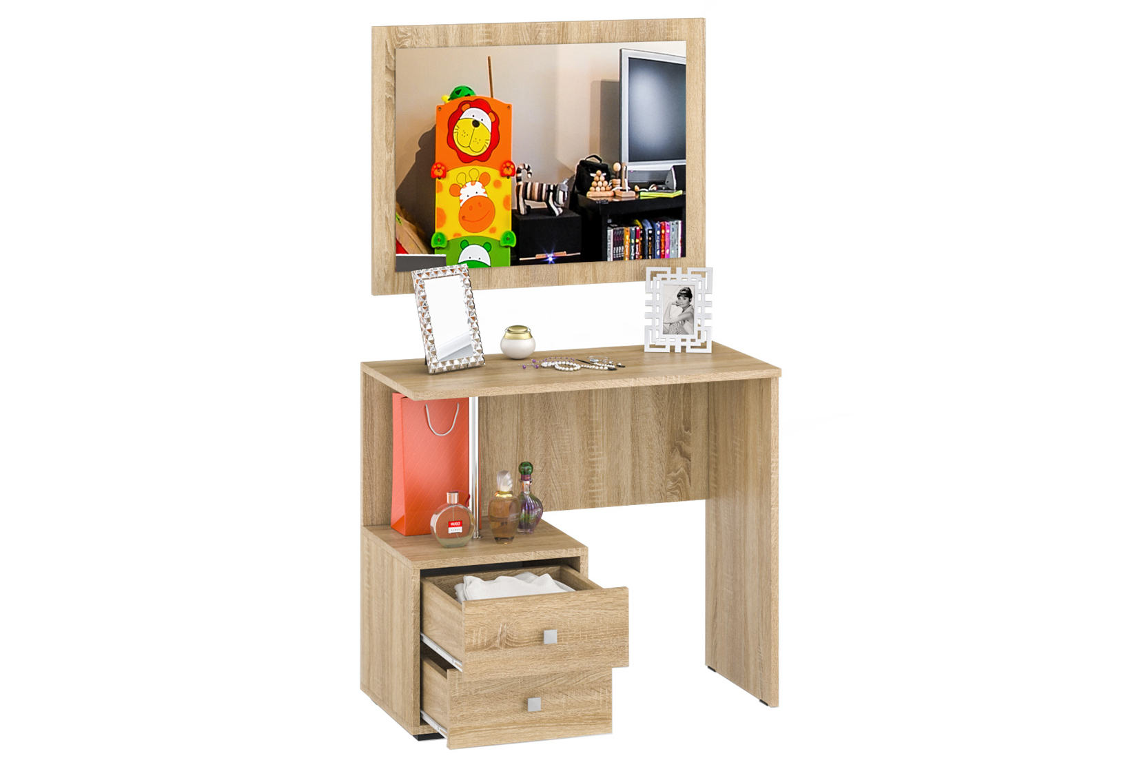 Камелия Стол косметический с зеркалом Дуб сонома