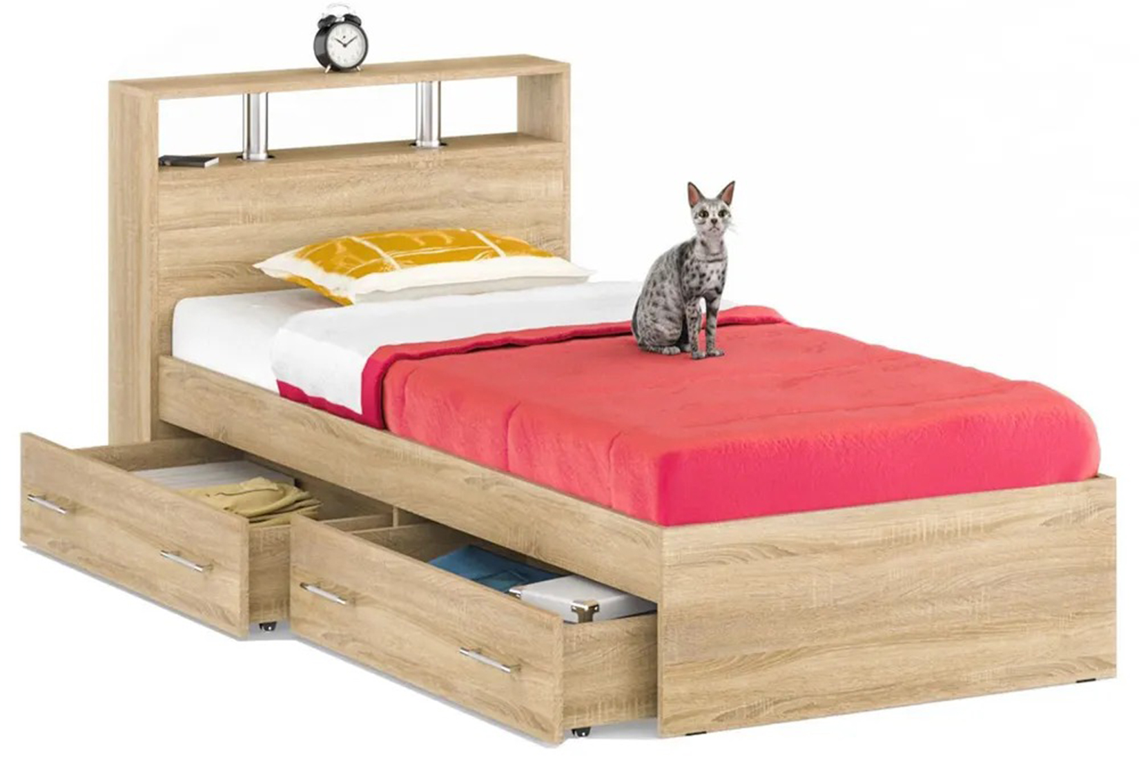 Камелия Кровать 90 с ящиками Дуб сонома