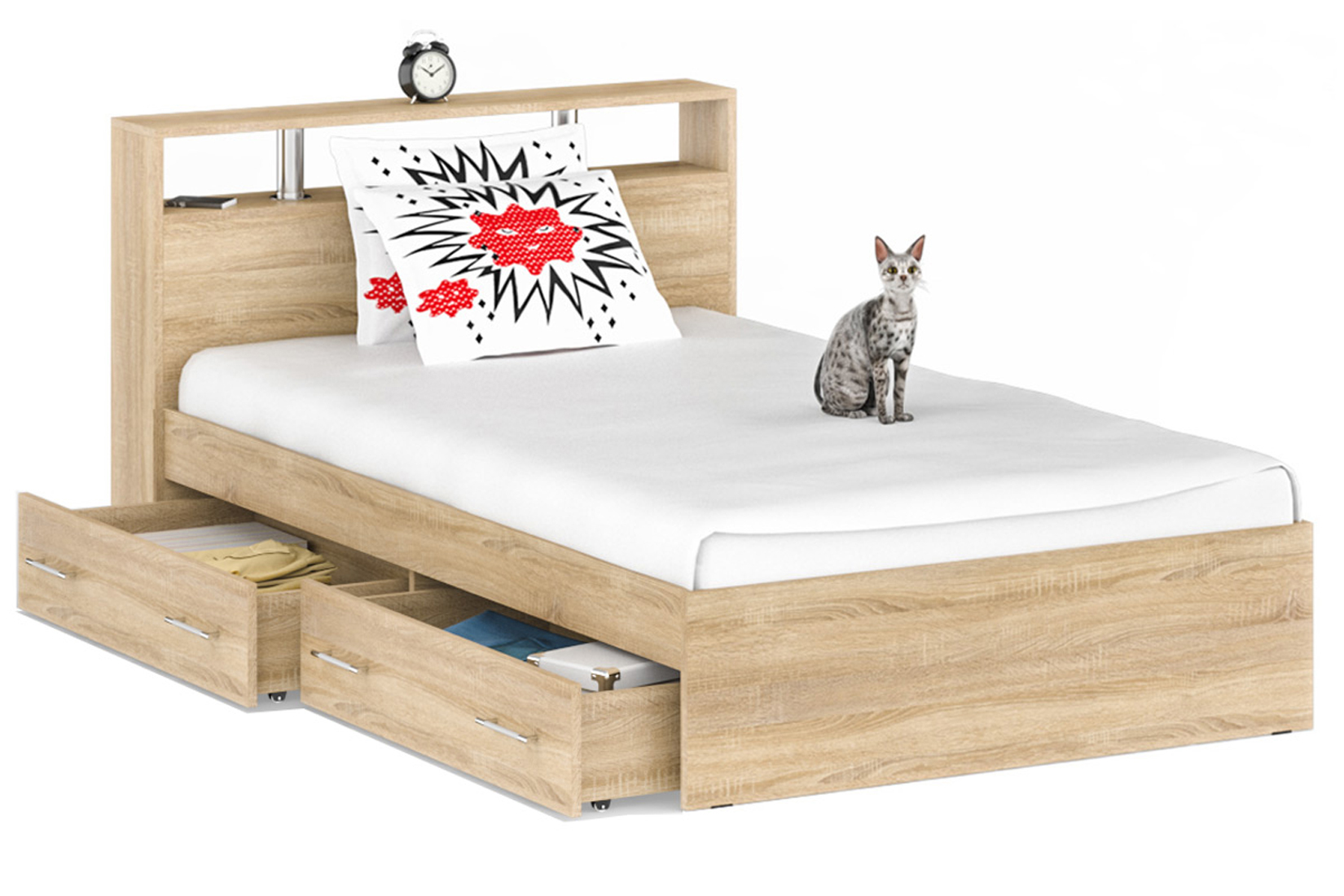 Камелия Кровать 120 с ящиками Дуб сонома