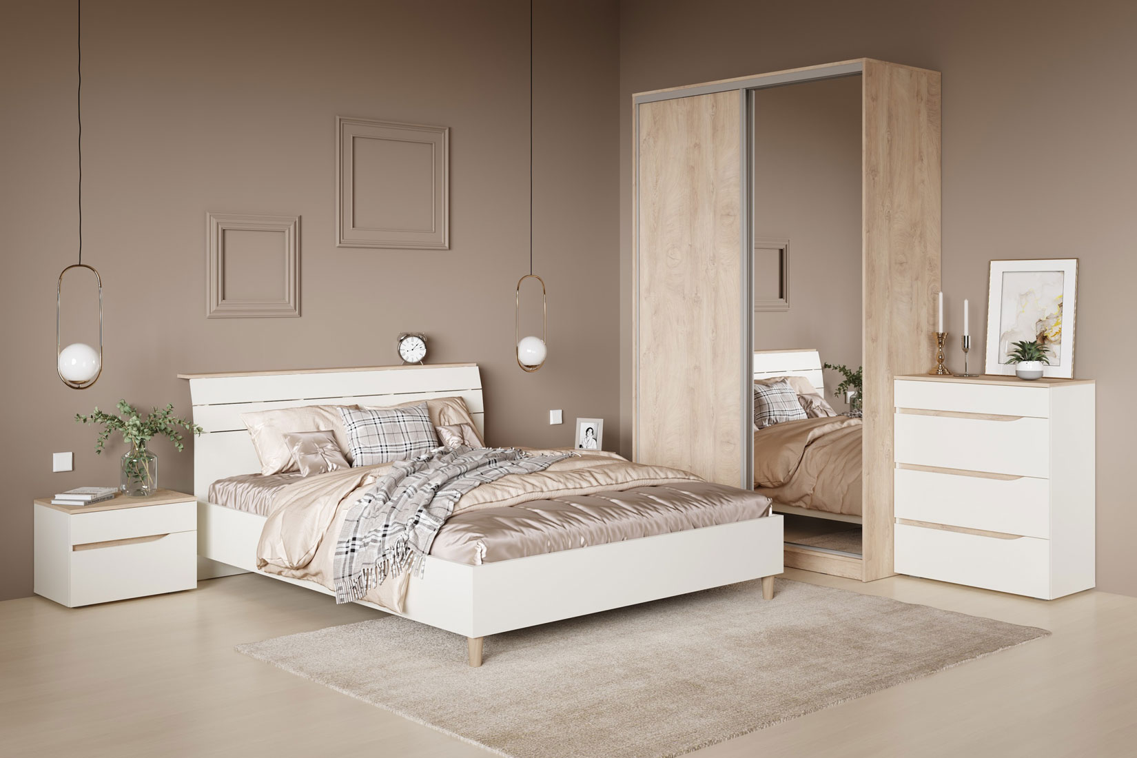 Муссон Кровать 11.41 160х200 с ортопедическим основанием Дуб эндгрейн/Белый