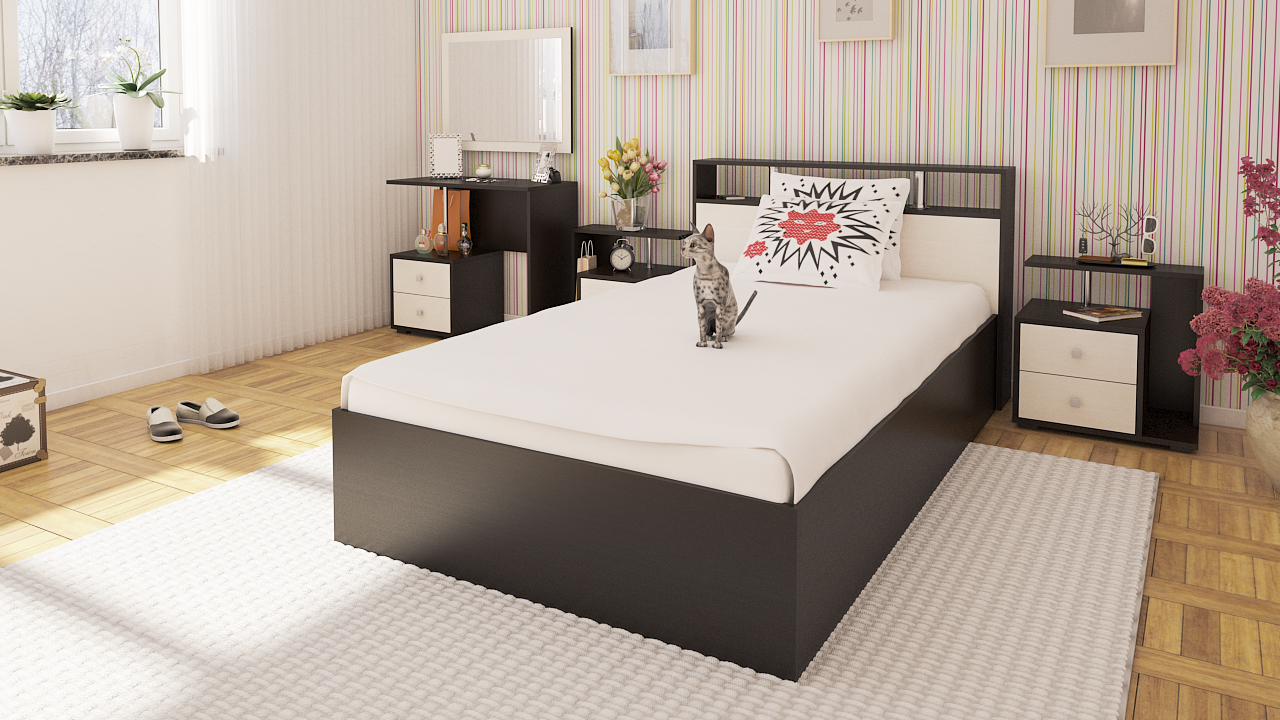 Камелия Кровать 120 без ящиков Венге/Дуб лоредо