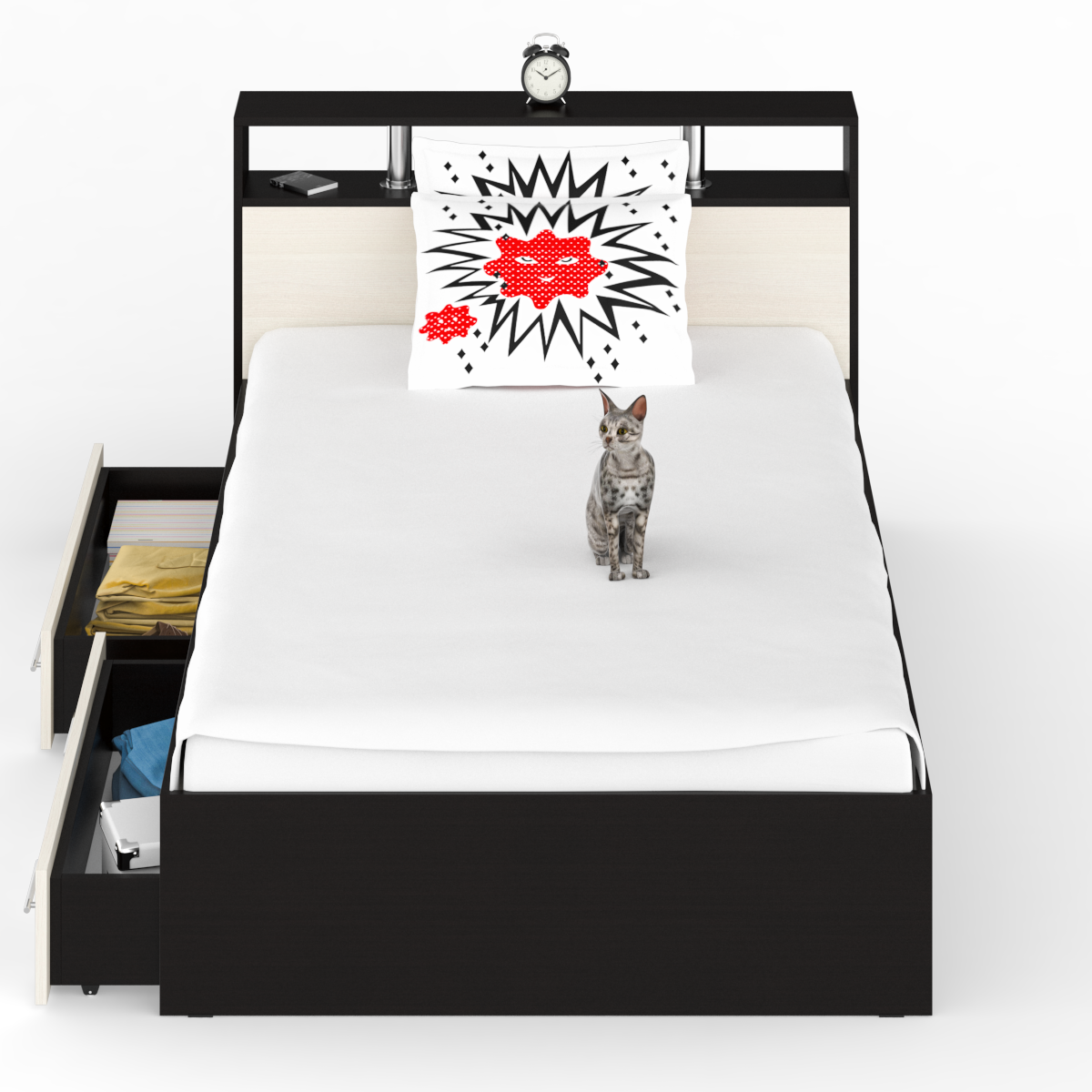 Камелия Кровать 120 с ящиками Венге/Дуб лоредо