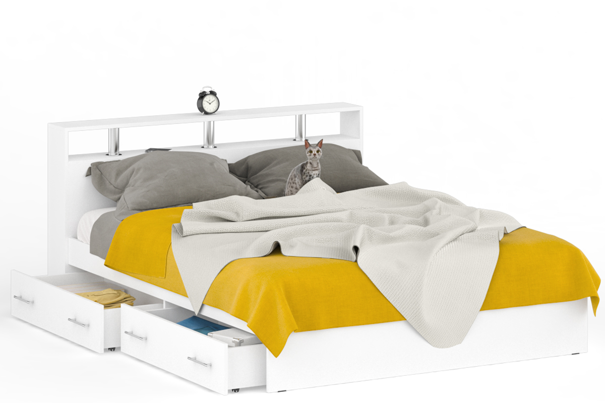 Камелия Кровать 160 с ящиками Белый