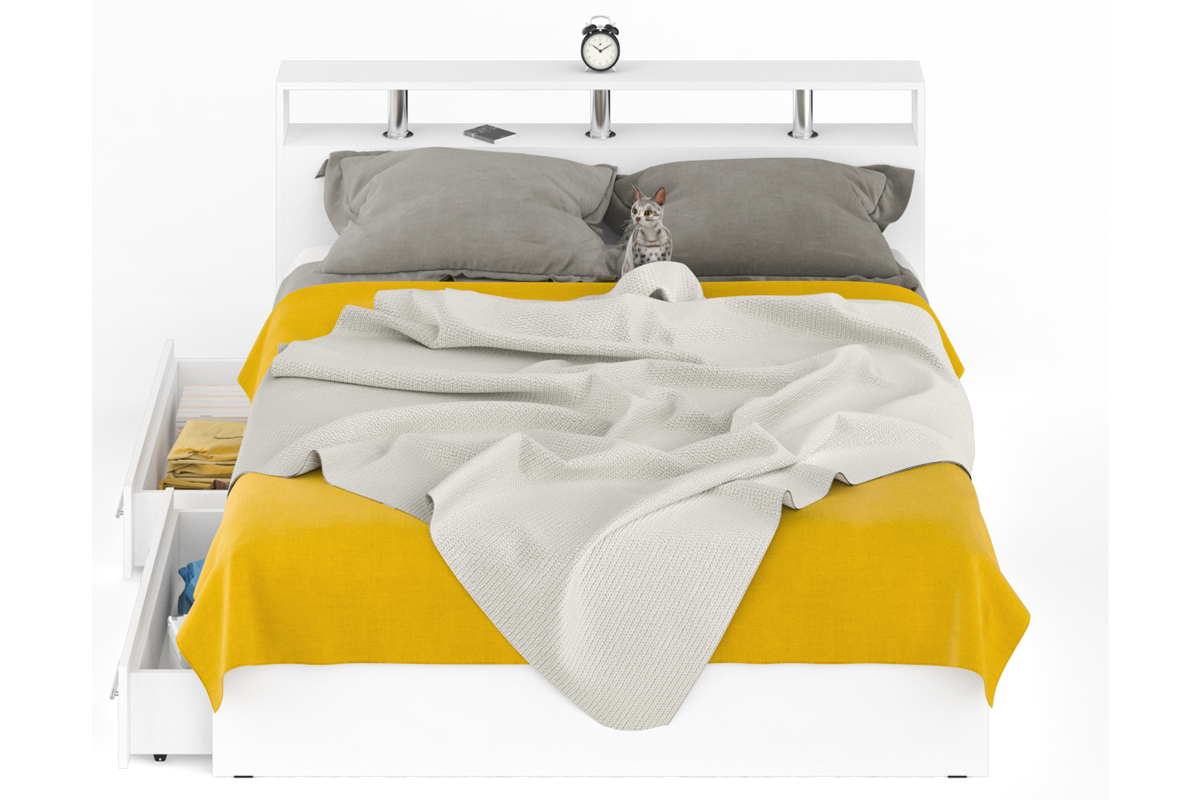 Камелия Кровать 160 с ящиками Белый