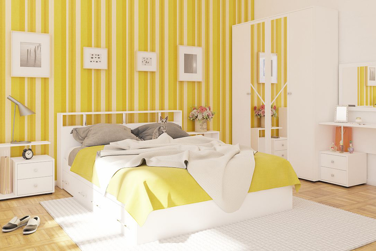 Камелия Кровать 160 с ящиками Белый