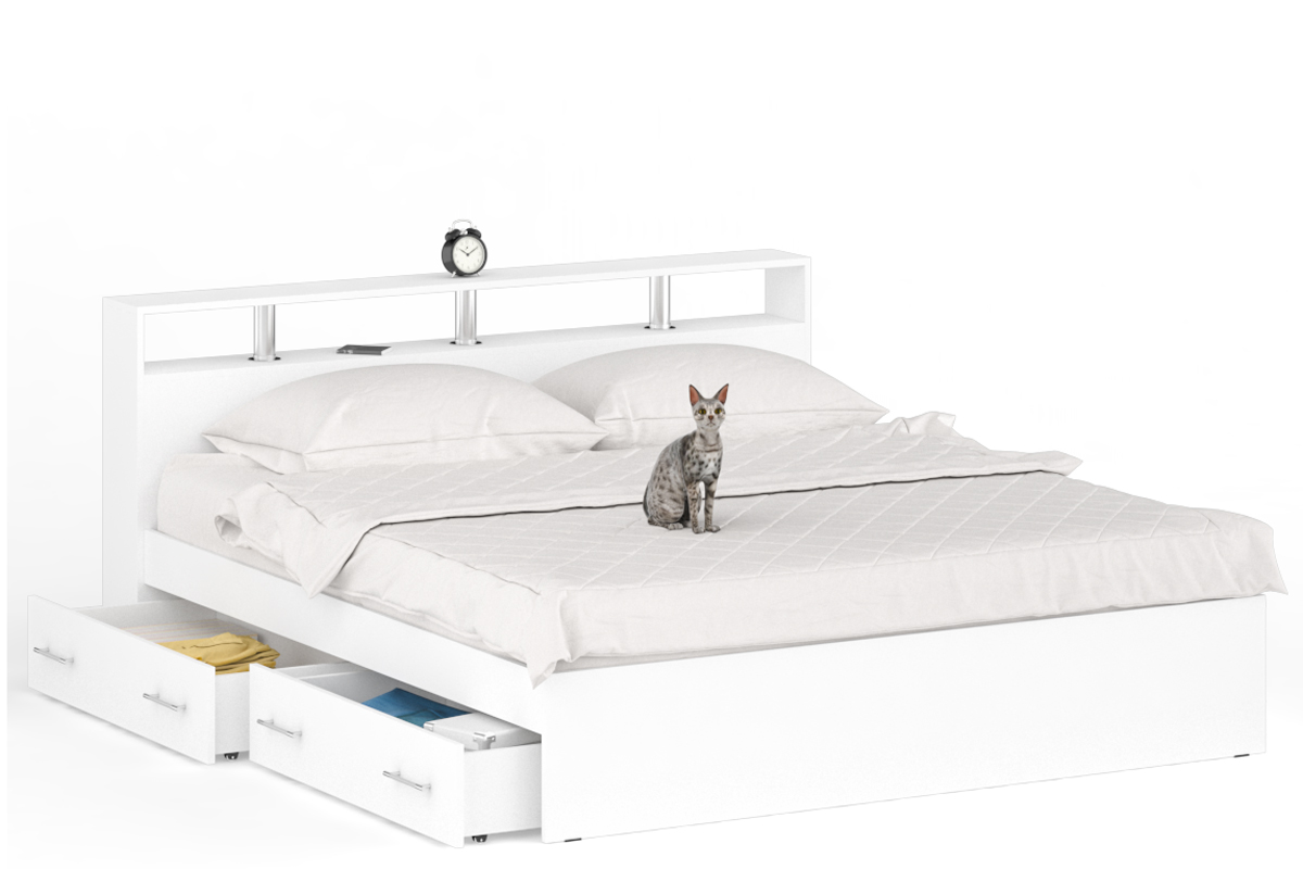 Камелия Кровать 180 с ящиками Белый
