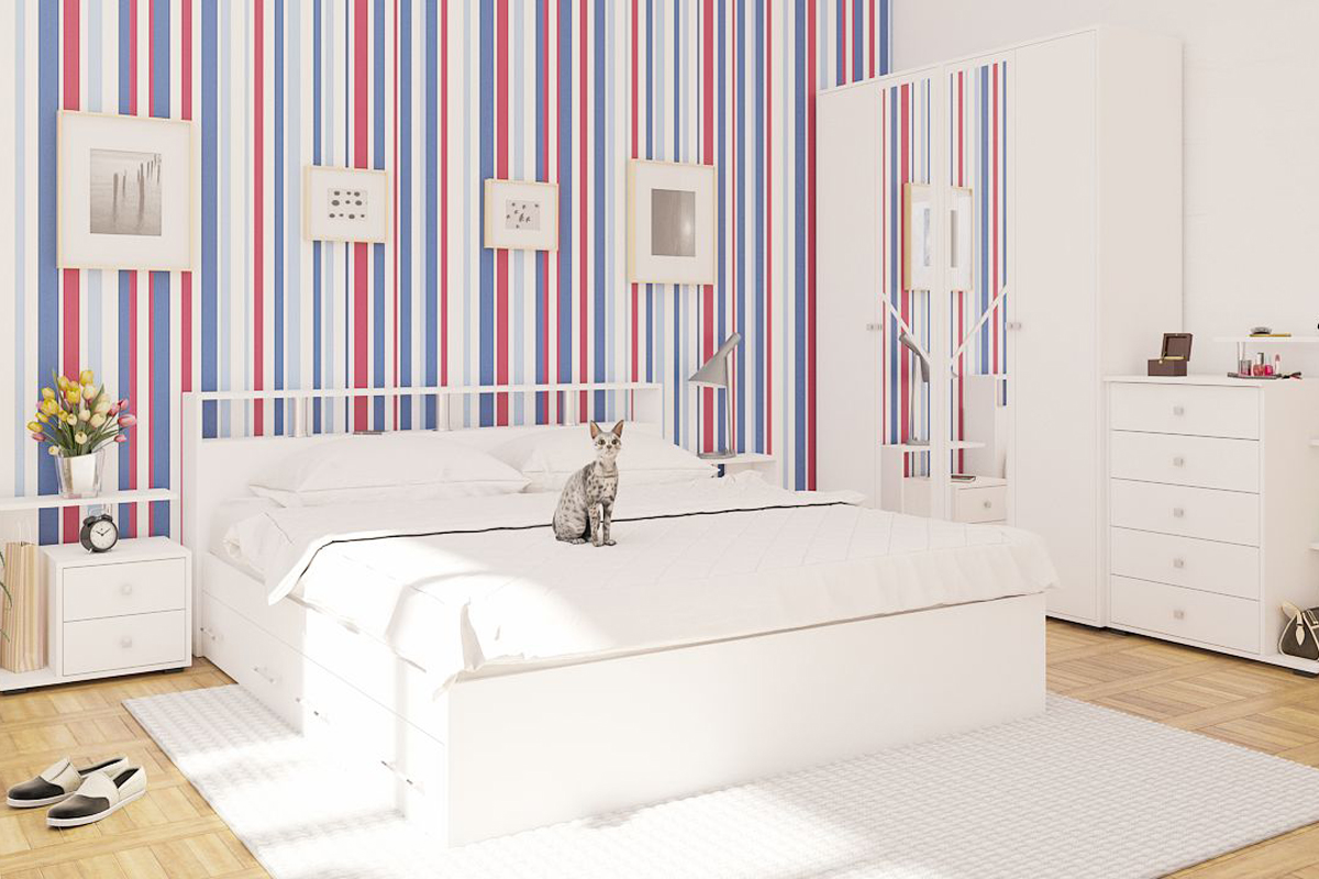 Камелия Кровать 180 с ящиками Белый