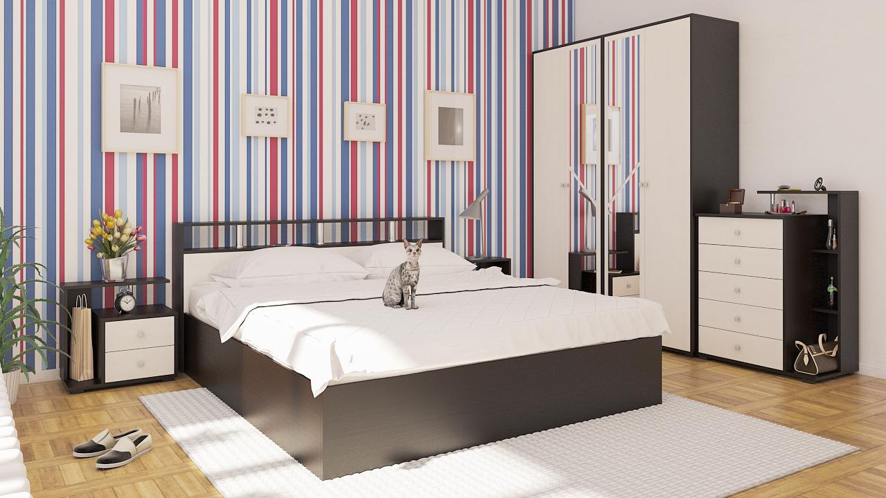 Камелия Кровать 180 без ящиков Венге/Дуб лоредо