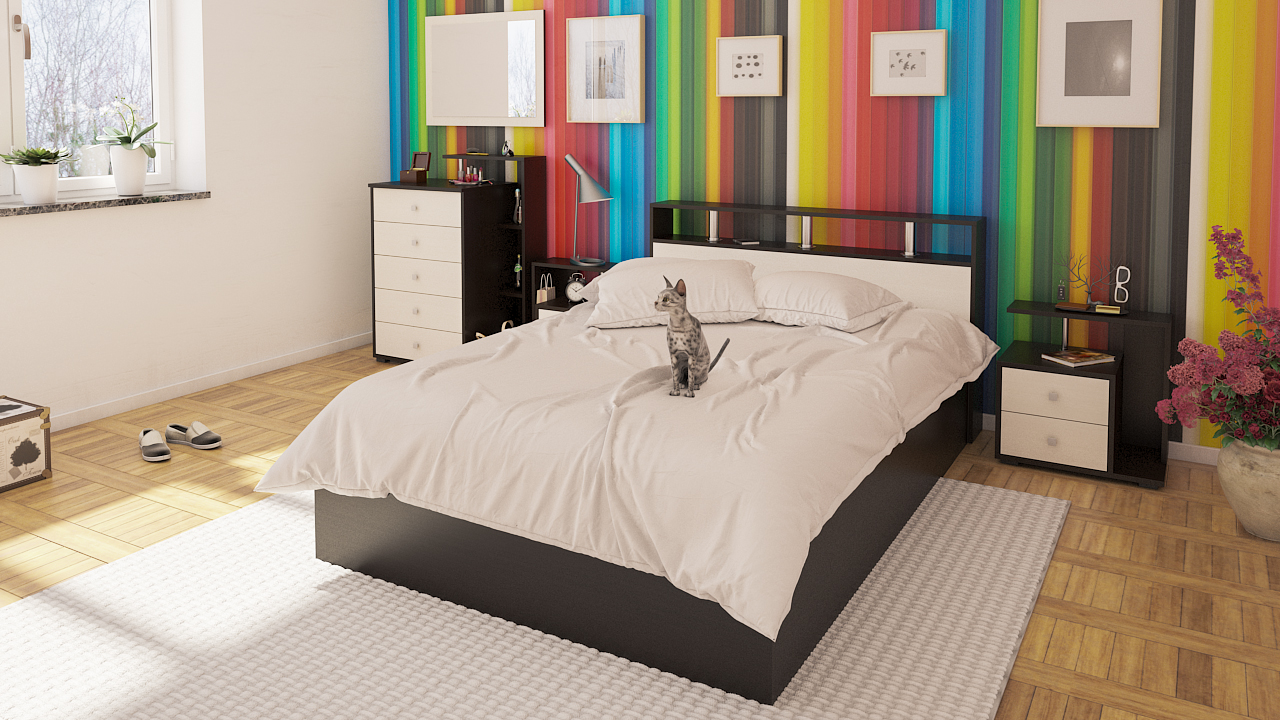 Камелия Кровать 140 без ящиков Венге/Дуб лоредо