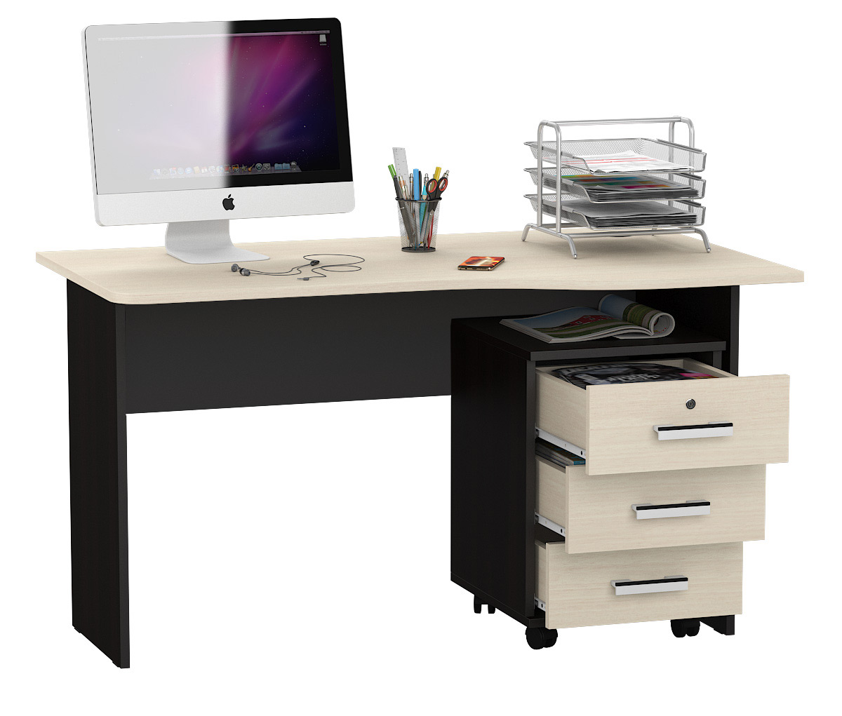 Письменный стол с тумбой МД 1.04Т венге/дуб