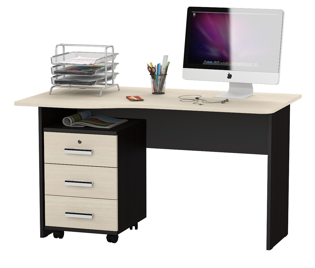 Письменный стол с тумбой МД 1.04Т венге/дуб