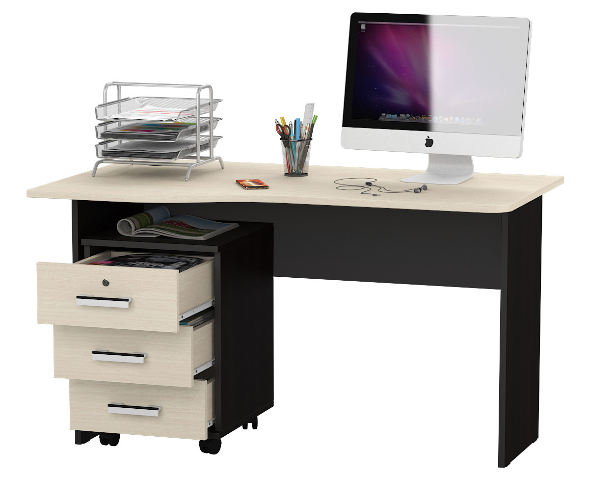 Письменный стол с тумбой МД 1.04Т венге/дуб