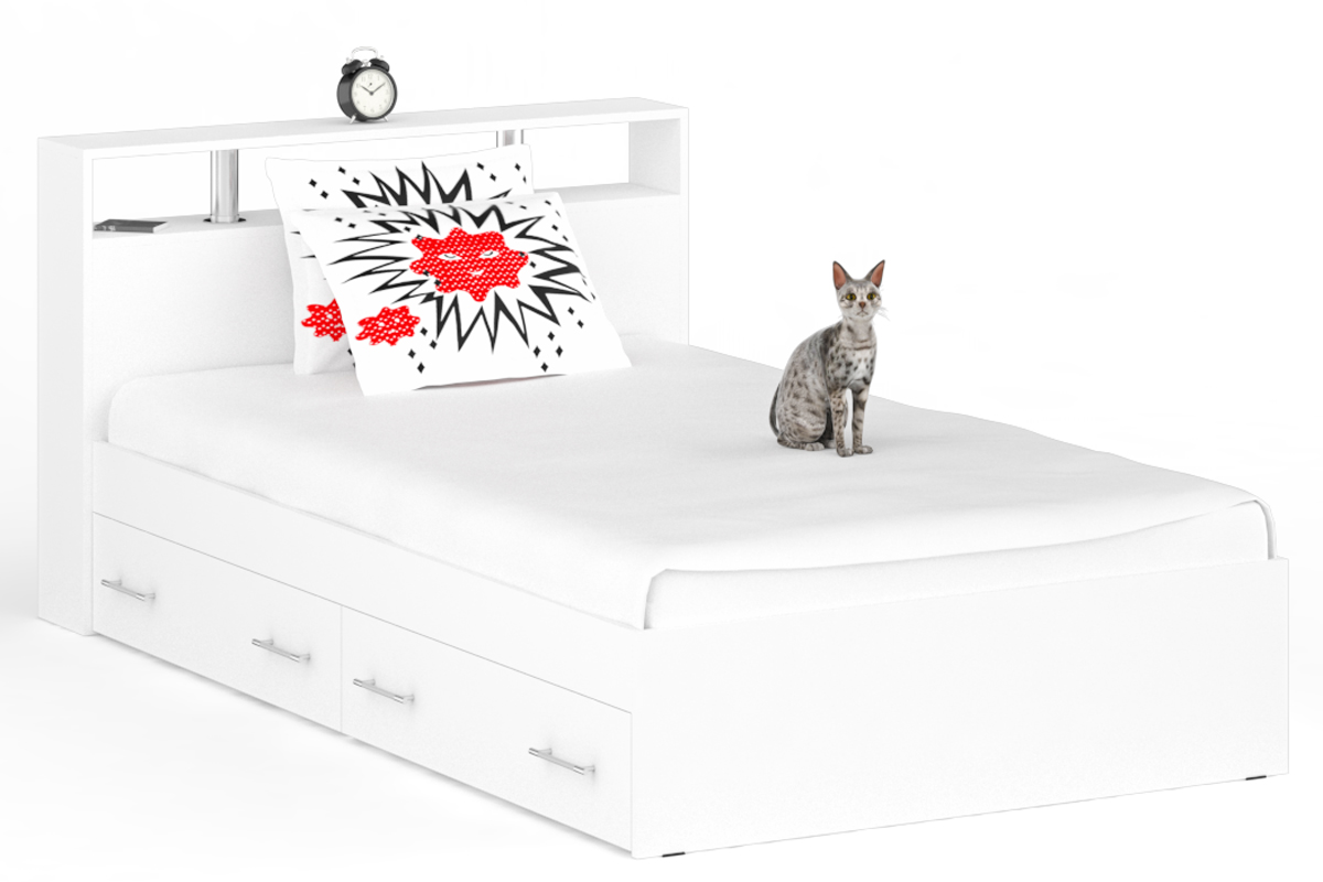 Камелия Кровать 120 с ящиками Белый