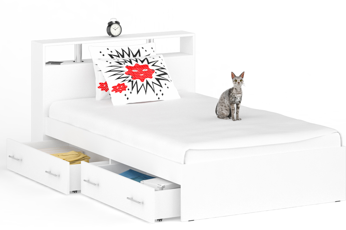 Камелия Кровать 120 с ящиками Белый