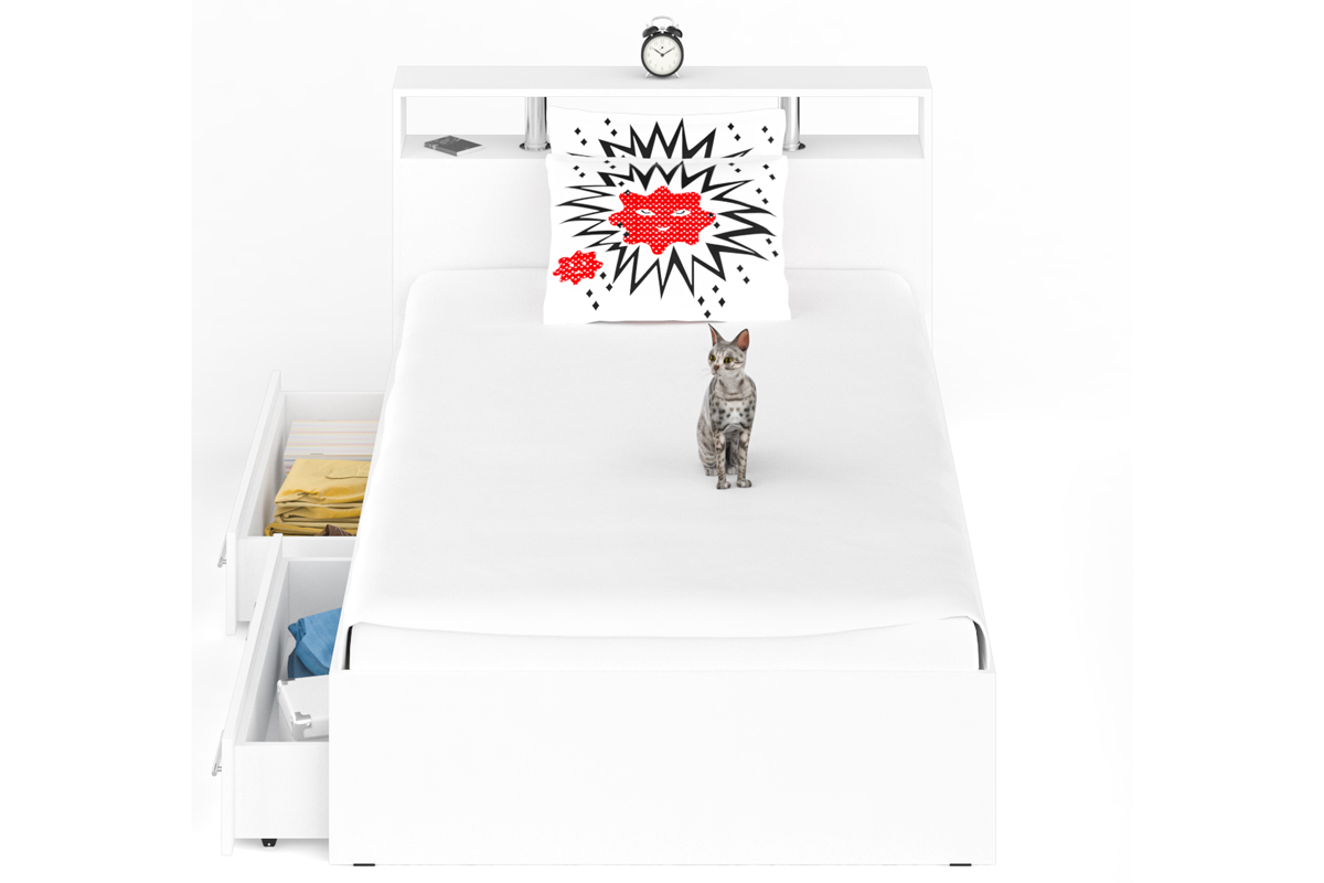 Камелия Кровать 120 с ящиками Белый