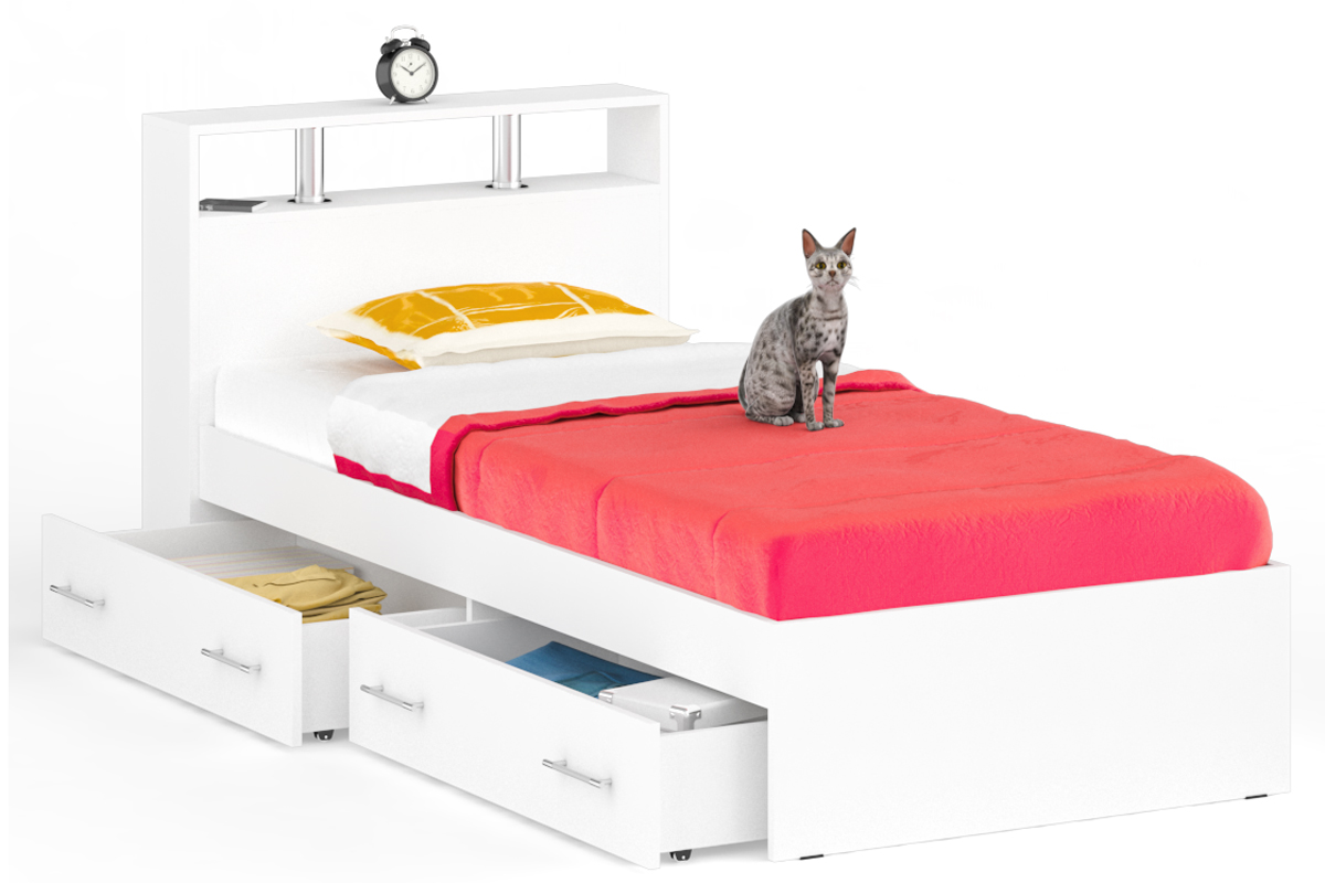 Камелия Кровать 90 с ящиками Белый