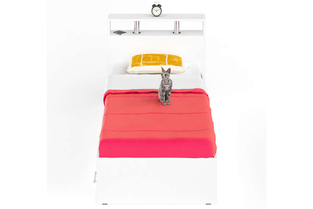 Камелия Кровать 90 с ящиками Белый