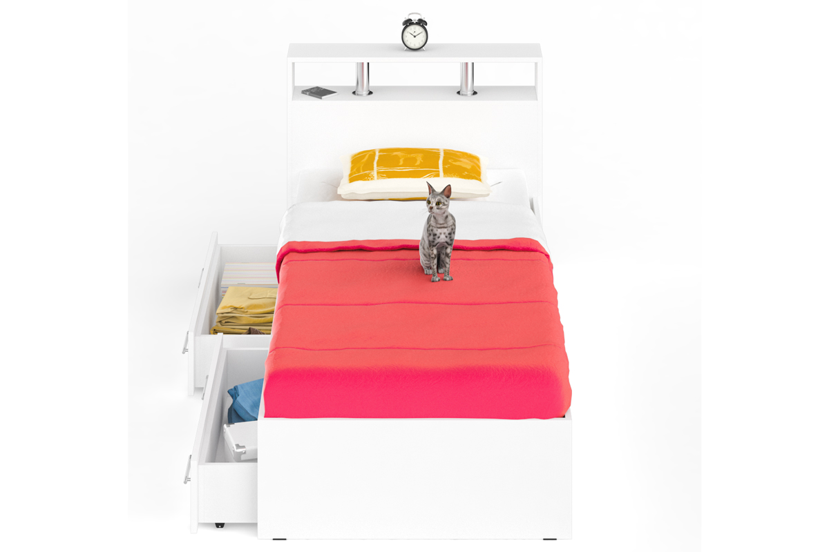 Камелия Кровать 90 с ящиками Белый