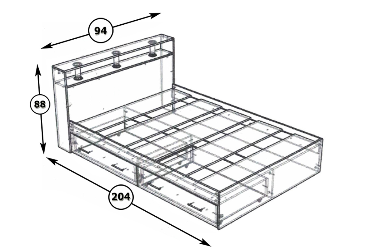 Камелия Кровать 90 с ящиками Белый