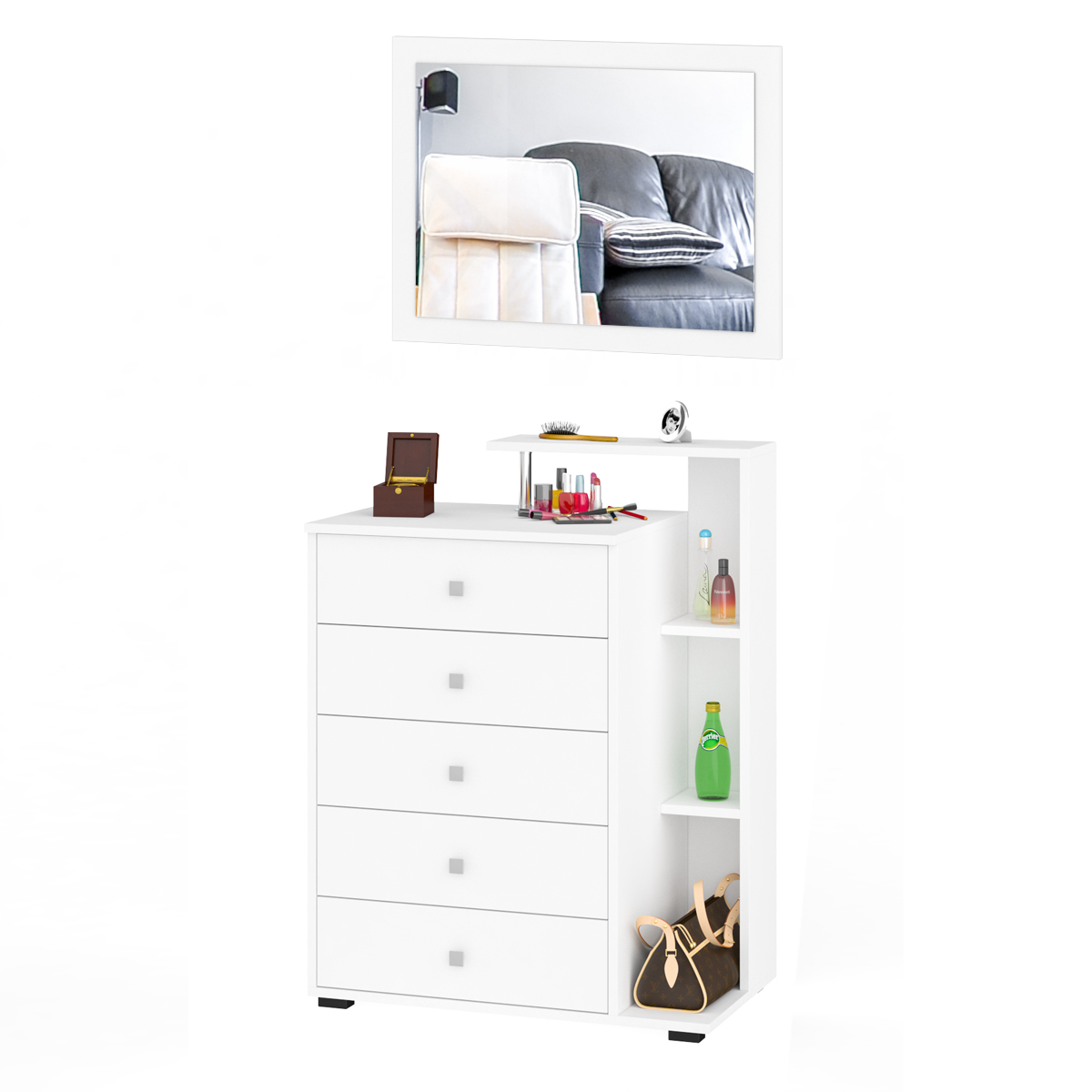 Камелия Комод с зеркалом Белый